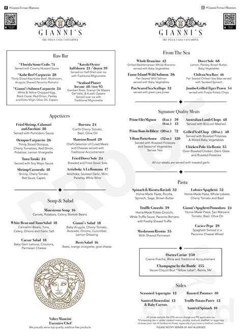 menu versace mansion|gianni's versace mansion menu.